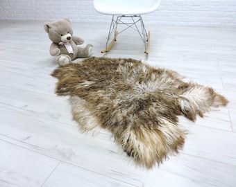 Alfombra de piel de oveja auténtica de Islandia, rara, de Mongolia, gris y marrón, 201/1
