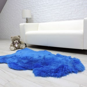 Sheepskin rug, area rug, shag rug, fur rug, giant sheepskin, fur throw, leather rug, boho style, blue sapphire sheepskin, chair cover, 562