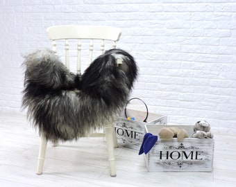 Real Icelandic Sheepskin Rug: Silver Grey & Black, Scandinavian Christmas Decor (43"x 27") 594