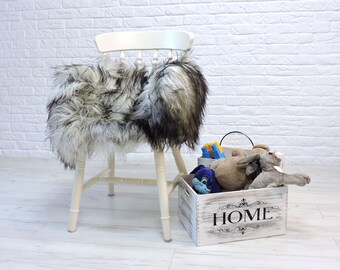 Genuine Icelandic Sheepskin Rug: Silver Grey & Black, Scandinavian Decor (49"x 29")