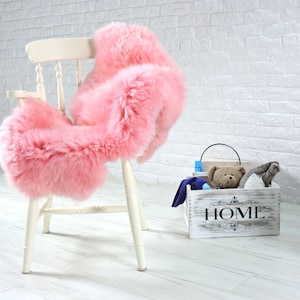 Genuine sheepskin rug, pink area rug, thick shag rug, fur rug, lambskin rug, cozy fur throw, leather rug,  kids rug, bench, chair cover 86