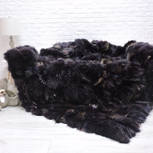 SALE !real fox fur throw, king fox fur blanket, purple brown dyed fox  patchwork fur, bedding glamour decor, sofa throw, christmas gift 651