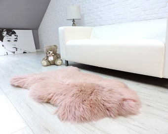 Genuine sheepskin rug,  blush pink, shag rug, area rug, fur throw, fluffy sheepskin, powder pink lambskin rug, boho, leather rug 792