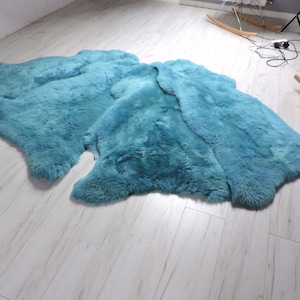 Sheepskin rug, area rug, shag rug, fur rug, teal genuine sheepskin, large sheepskin, leather rug, farmhouse decor, chair cover 001