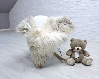 Genuine sheepskin rug, unique pattern white brown sheepskin, area rug, cozy shag rug, long hair,real fur throw ,chair cover 73/1