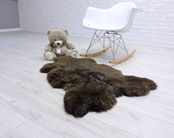 Brown Large Real Sheepskin Rug: Fluffy Natural Fur Throw, Cover 213/1
