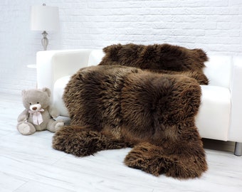 Bear skin rug brown, genuine sheepskin rug GIANT, area rug, shag rug, cozy fur rug, thick fluffy sheepskin, fur throw, leather rug,  778