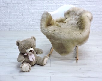 Genuine Large Sheepskin Rug: Beige Taupe Fur Throw, Farmhouse Decor (43"x 27") 332