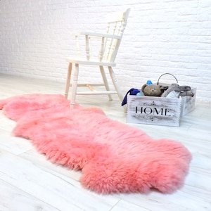 Sheepskin rug, shag rug, soft lambskin rug, area rug, pink sheepskin, fur rug, double sheepskin, scandinavian decor 570