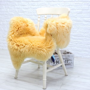 Sheepskin rug, area rug, shag rug, fur rug, yellow genuine sheepskin, large sheepskin, boho, leather rug, farmhouse decor, chair cover 626