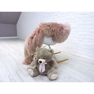Sale ! Genuine sheepskin rug, blush pink fluffy area rug, kids rug, bench & chair cover, shabby chic shag rug, fur throw, soft sheepskin 671