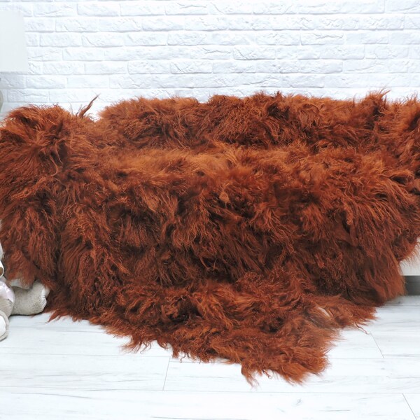 Lanzamiento de piel de oveja mongola, manta de piel grande superblando, cuero de piel de cordero, piel de patchwork, lanzamiento de piel de cobre, lanzamiento de sofá cálido, alfombra de piel 613