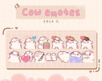 Pink Cow Emotes, strawberry, Twitch / Discord, premade, ready to use