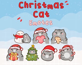 Christmas Cat Emotes, grey, Twitch / Discord, premade, ready to use
