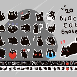 20 個の黒猫エモート、Twitch / Discord、既製、すぐに使用可能