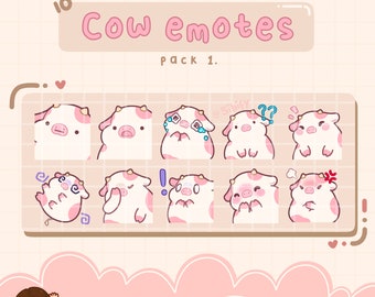 Pink Cow Emotes, strawberry, Twitch / Discord, premade, ready to use