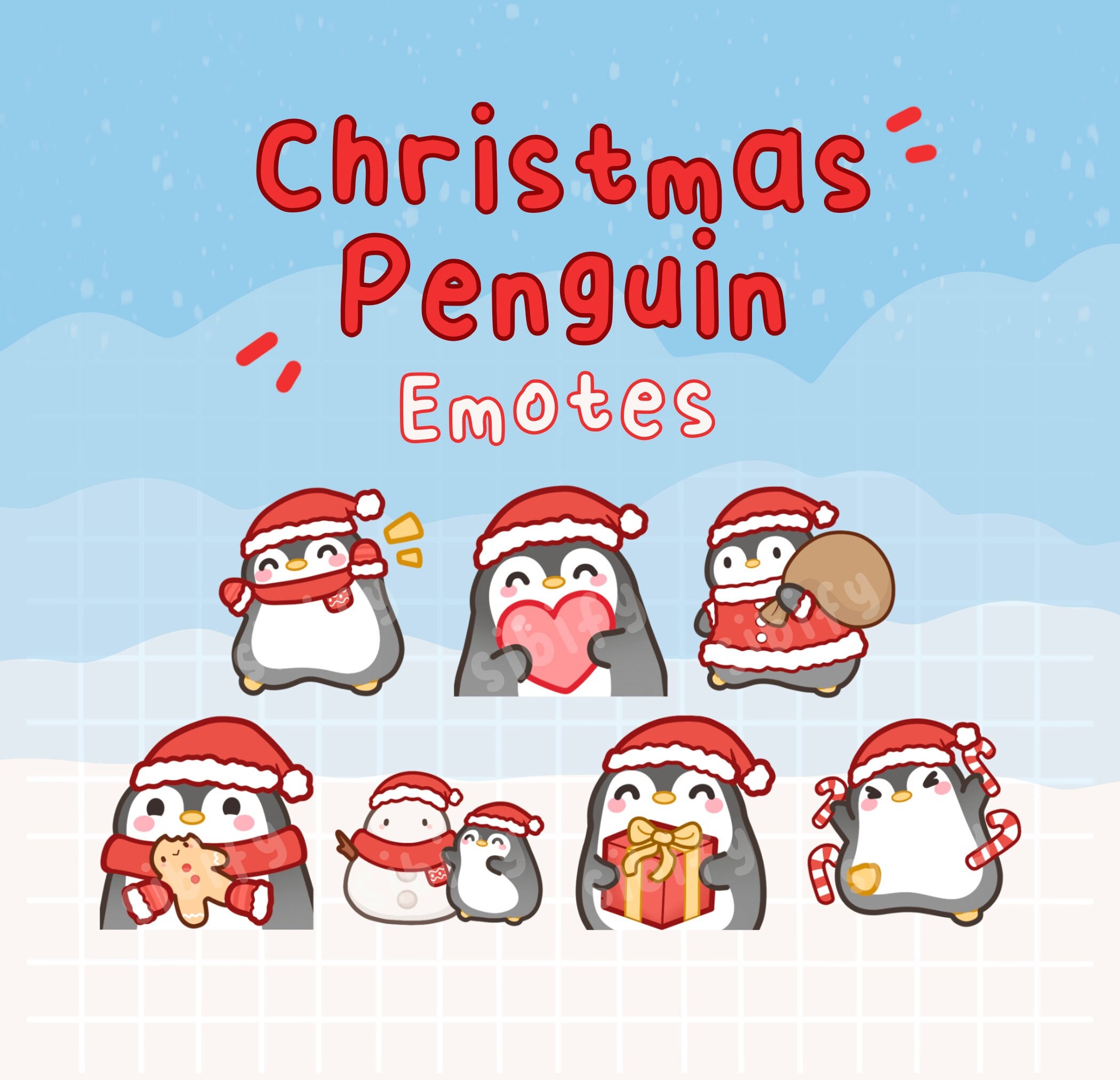 Christmas Penguin Emotes, Twitch / Discord, premade, ready to use