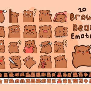 20 Brown Bear Emotes, Twitch / Discord, premade, ready to use