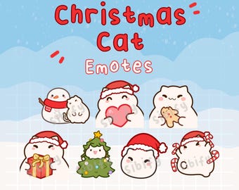 Christmas Cat Emotes, white, Twitch / Discord, premade, ready to use