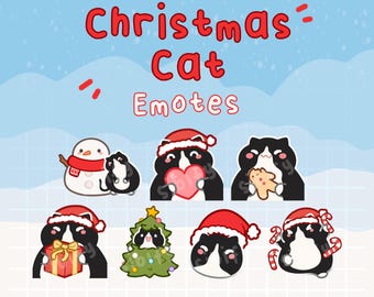 Christmas Cat Emotes, tuxedo, Twitch / Discord, premade, ready to use