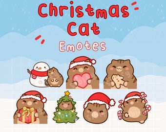Christmas Cat Emotes, brown, Twitch / Discord, premade, ready to use