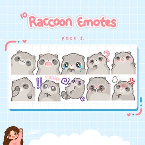 Emotes de mapache, Twitch/Discord, prediseñados, listos para usar