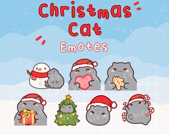 Christmas Cat Emotes, grey, Twitch / Discord, premade, ready to use