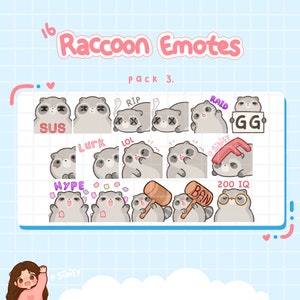 Emotes de mapache, Twitch/Discord, prediseñados, listos para usar