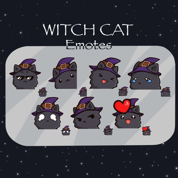 7 Witch Cat Emotes, Twitch/ Discord, premade, Halloween