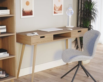 Modern Wide Oak Desk in a Scandinavian style. Designer, Modern, Wooden. Computer desk. Handmade.
