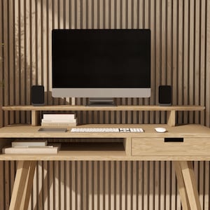 Soporte de monitor de madera para escritorio - soporte de monitor - extensión - estante de monitor - estante de escritorio - madera de roble maciza