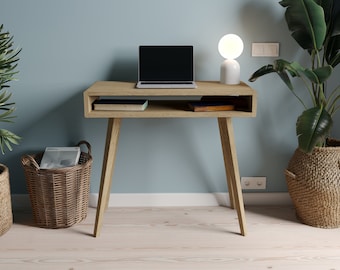 Petit bureau console en bois de chêne 80 cm Léa mini