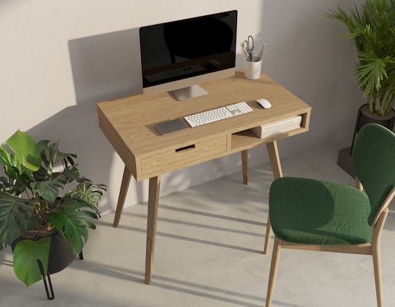 Narrow Desk with Drawers - Solid Wood Writing Table