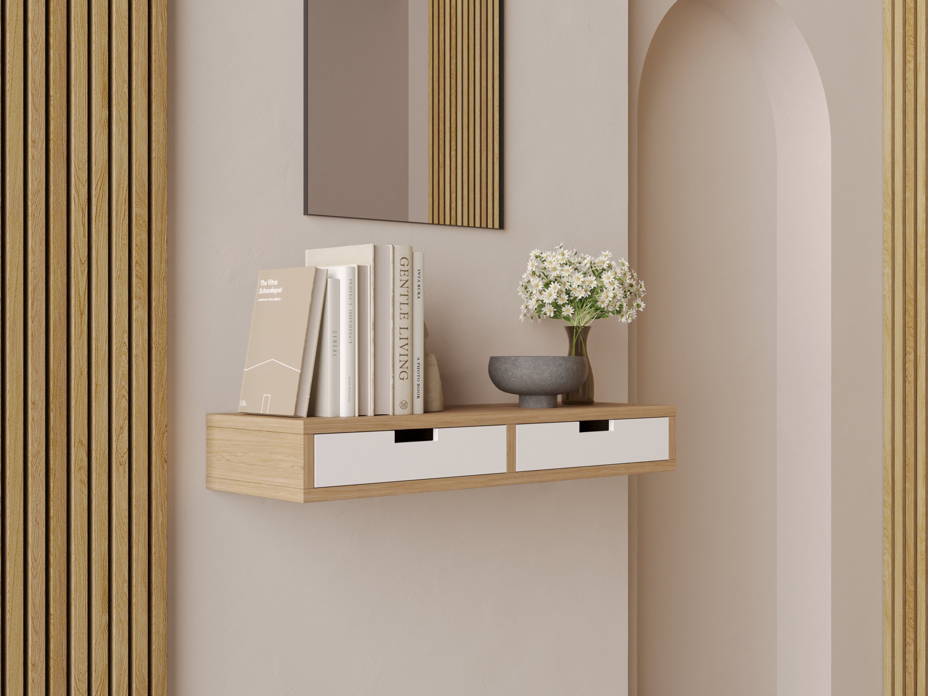 Scandi Entry Table Scandinavian Style Floating Console Table With White Drawers, Entryway ...