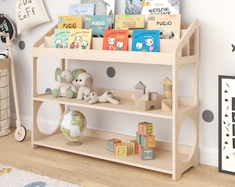 Montessori boekenplank en speelgoedopslag voor kinderen, Montessori speelgoedplank, boekenplank met opbergruimte, Montessori boekenkast, Montessori plank, 3 lagen