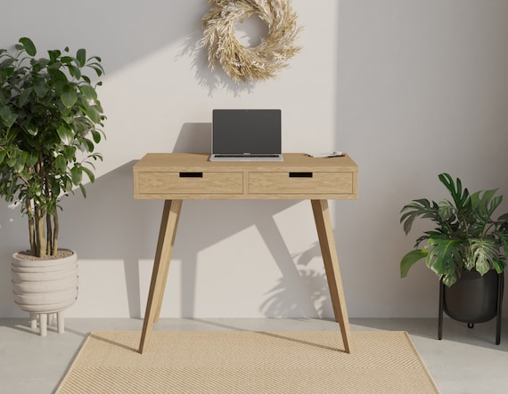 Escritorio pequeño de madera real para computadora con cajón, mesa de  escritura de oficina, estilo moderno y simple, escritorio para computadora