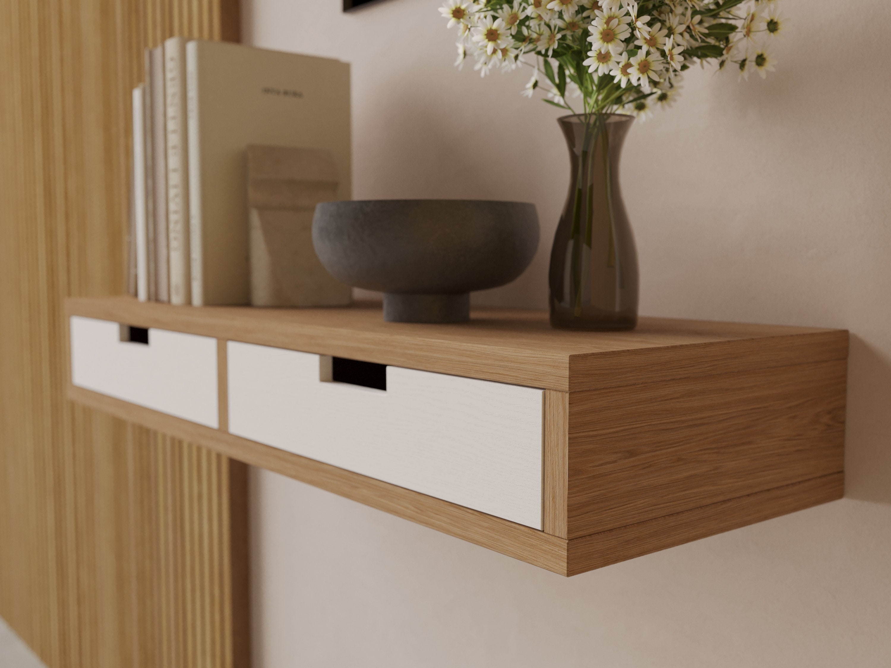 Scandi Entry Table Scandinavian Style Floating Console Table With White Drawers, Entryway ...