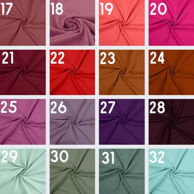 Pode incluir: Cart&atilde;o de amostra com 12 amostras de tecido em v&aacute;rias cores, incluindo vermelho, roxo, marrom, verde e rosa. As amostras s&atilde;o numeradas de 17 a 32.