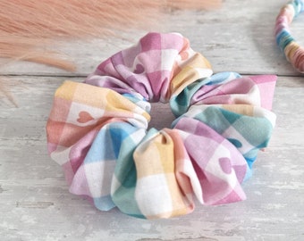 Pastel Gingham Cotton Scrunchie: Spring Hair Tie