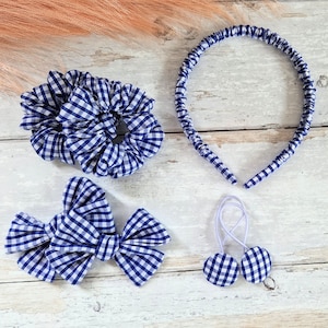 Gingham School Hair Accessories Set: Bows, Scrunchies & Headband