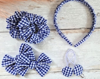 Gingham School Hair Accessories Set: Bows, Scrunchies & Headband