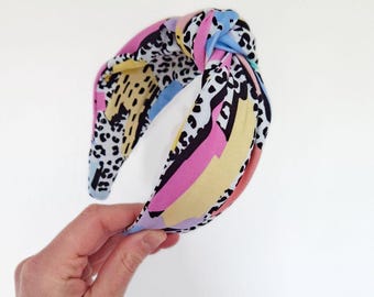 Retro Knot headband, 90's Funky Knotted Headband, Large Leopard Headbands For Women, Wide twist Headband, Birthday Gift For Her, Peekabows