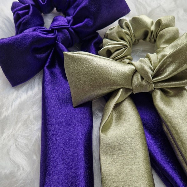 Purple Satin Scrunchies, Skinny Bow Scrunchies, Mini Scarf Hair Ties, Large Scrunchies, Hair Ties, Gifts for Her, Birthday Letterbox Gifts