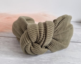 Olive Green Knot Headband: Oversized Wide Hair Accessory