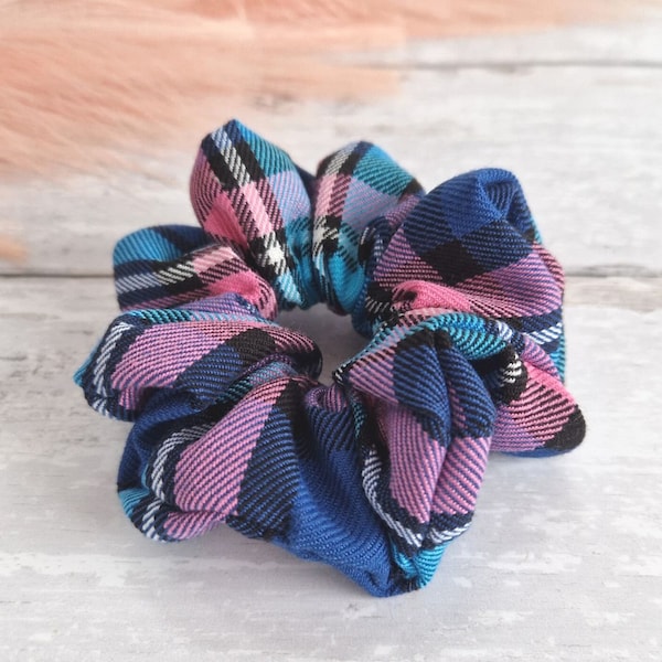 Pink and Blue Plaid Scrunchie, Big Scrunchies,  Mini Scrunchies, Oversized Scrunchies, Hair Ties, Stocking Filler, Gifts for Her