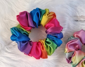 Rainbow Satin Scrunchie: Spring Hair Tie