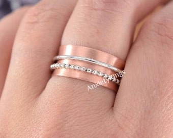 Rose Gold Spinner Ring, Copper Spinner Ring With Sterling Bands, Anxiety Ring, Fidget Ring, Wedding Ring, Spinning Ring, All Size Ring,