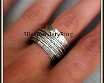 925 Sterling Silver Spinner Ring, Meditation Ring, Handmade Ring, Statement Ring, Multiple Band Ring, Rope Ring, Silver Ring, All Size