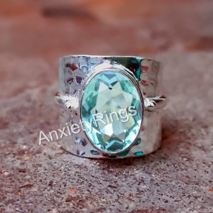 Aquamarine Ring, 925 Sterling Silver Ring, Gemstone Ring, Wide Band Ring, Handmade Ring, Boho Ring, Designer Ring, Aquamarine Jewelry