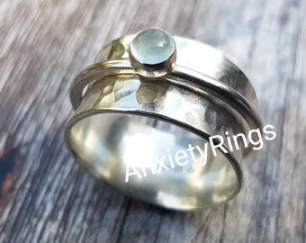 Aquamarine Gemstone Spinner Ring, Anxiety Fidget Sterling Silver Ring, Single Band Spinner Ring, Silver Ring, Bohemian Band, Gifts for her